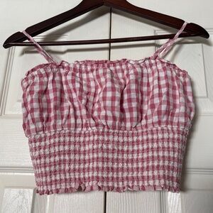 American Eagle Red Gingham Picnic Blanket Summer Cottagecore Smocked Crop Top